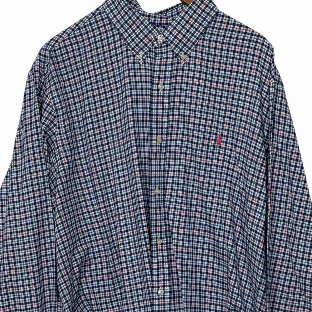 Polo Ralph Lauren‎ Mens 2XL Plaid Pink Blue Classic Fit Oxford Button Down